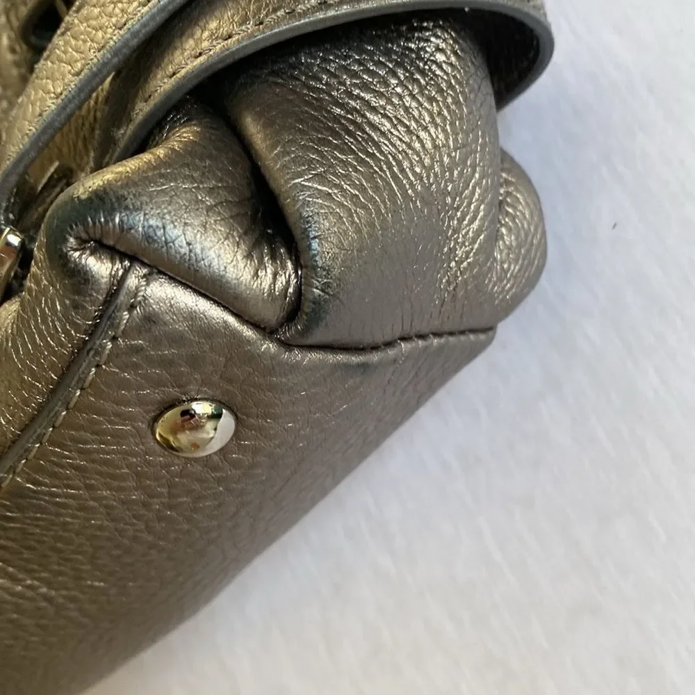 MICHAEL KORS Metallic Silver Gray Pebbled Leather Hobo Style Bag